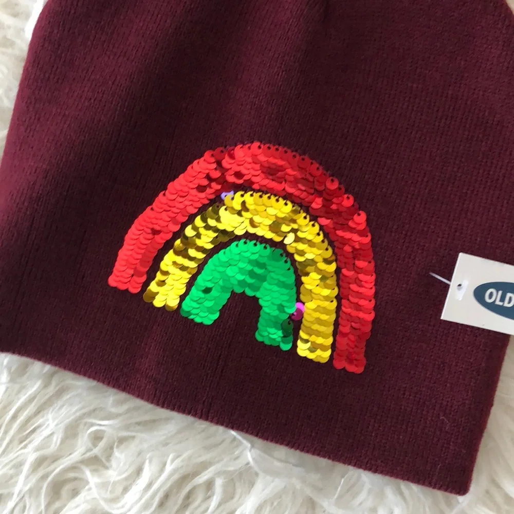 Old Navy l Burgundy Sequin Rainbow Hat